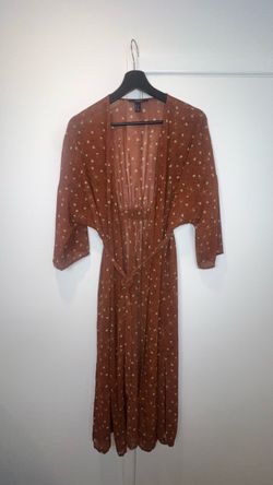 Forever 21 Rust Floral Long Kimono Duster XS (Fits Oversized)