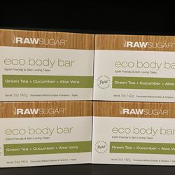 (PACK OF 4) RAW SUGAR 🌱 VEGAN BAR SOAPS FORMULATED WITHOUT PARABENS WITHOUT SULFATE