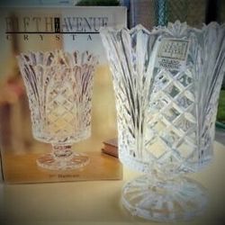 Fifth Avenue Portico Crystal Hurricane Candleholder Lamp Made in Polonia In Box!