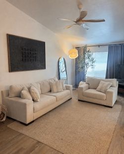 Two pieces Ashley cream sofa + chair