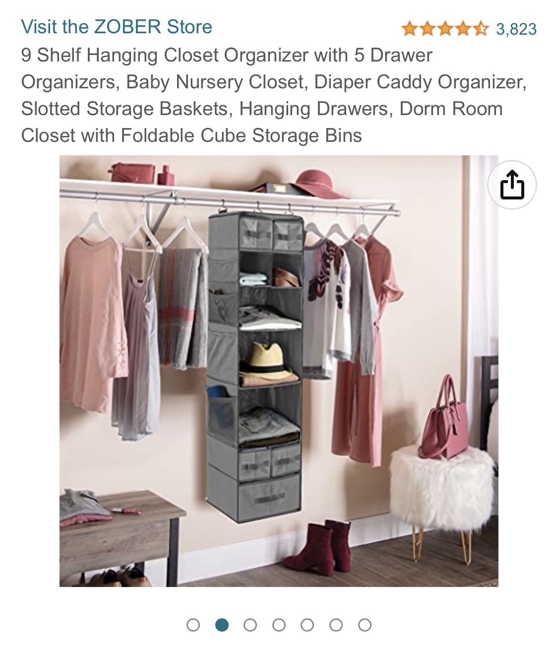 9 Shelf Hanging Closet Organizer with 5 Drawer Organizers, Baby Nursery  Closet, Diaper Caddy Organizer, Slotted Storage Baskets, Hanging Drawers,  Dorm