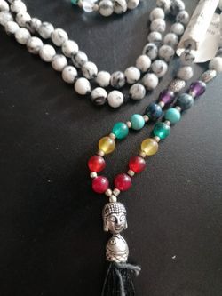 Striated Agate Indian Mala, Necklace