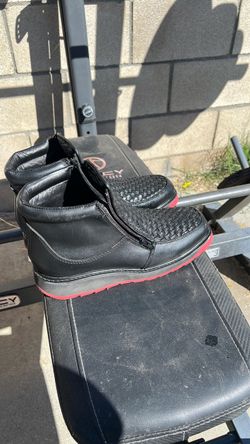 Black and red bottom steel toe