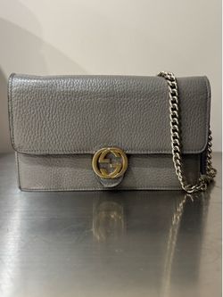 Gucci Interlocking GG Wallet on Chain Grey Leather