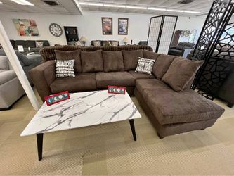🤎 Brand New Brown L-Shaped Sectional Sofa Couch with Chaise & Pillows | Gray & Brown Fabric Couch | Modern Comfy Living Room Sofa | Pay After Deliver