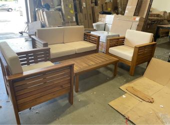 Assembled New Acacia Wood Outdoor Furniture Set w/ Water Resistant Cushions Patio Club Chair Set