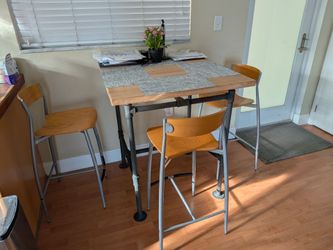 Butcher block custom counter high table with 3 chairs