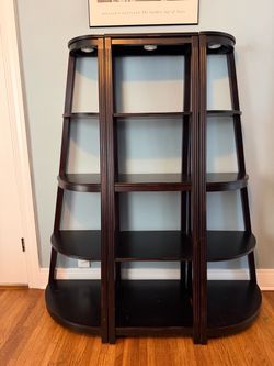 Dark Wood Oval Etagere Bookshelf with Lights