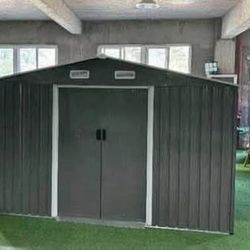 New in Box 8’ L x 10’’ W x 6.’ H Metal Storage Shed Outdoor Galvanized Steel (Assembly Required)