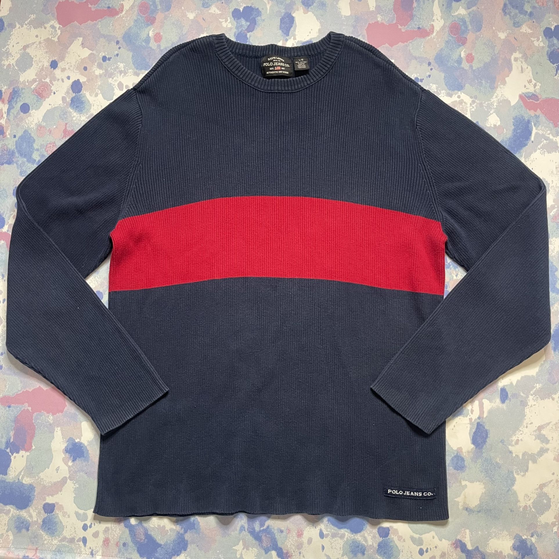 Ralph Lauren Polo Jeans Co Vintage RIB KNIT Sweater dress Sweat Shirt Men Size L