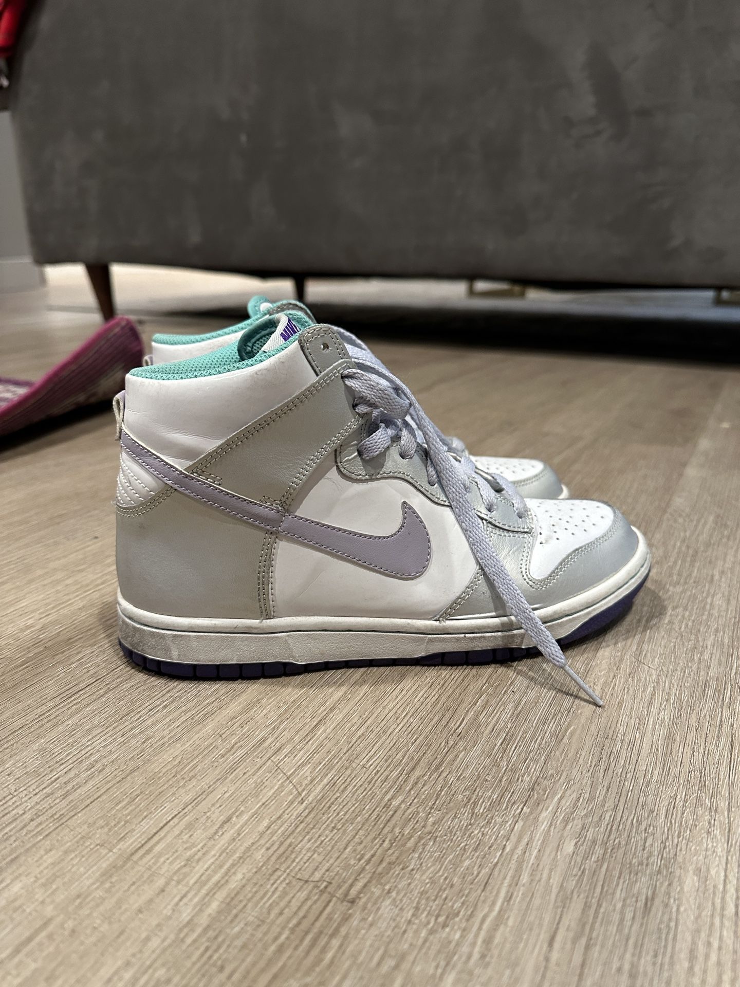 White/Silver/Teal/Purple Nike Dunk Highs Shoe