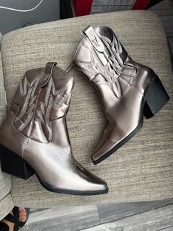 Metallic Western Ankle Boots with Block Heel