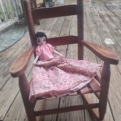 Antique Baby Rocking Chair, Red Wood 