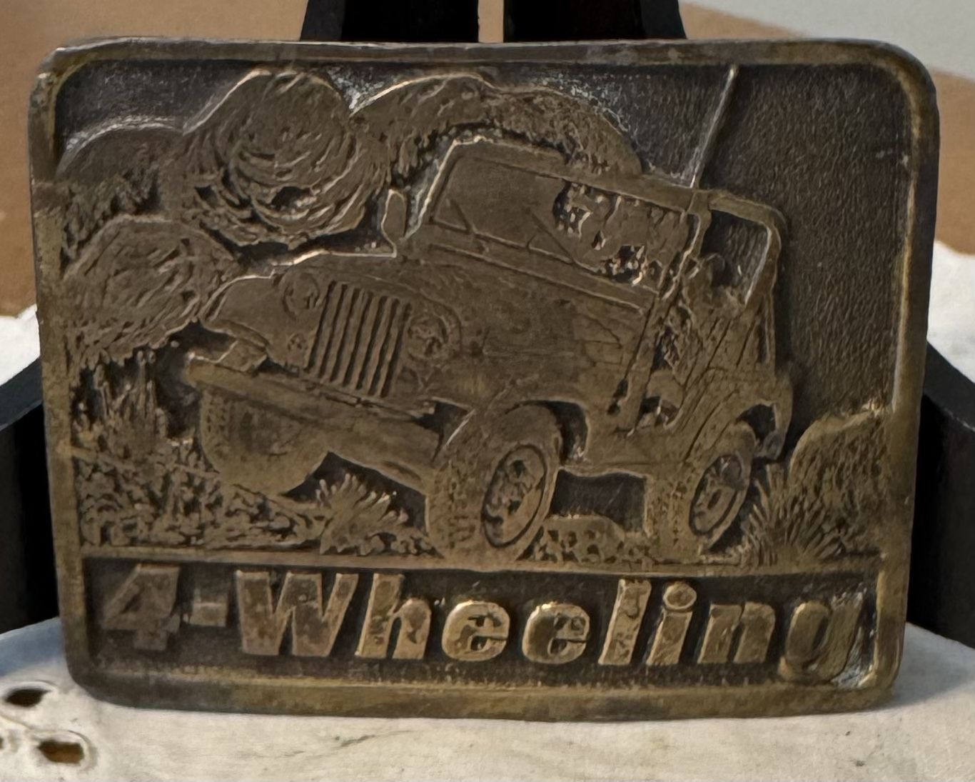 VTG 70's/80’s Brass Belt Buckle Brass Jeep 4-Wheeling.