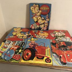 Vintage 1950’s Saafield Pre School Picture Puzzles Set Of 6 #7457 With Box