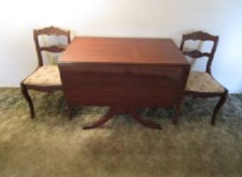 ***Sale**Vintage Antique Table, 2 Antique chairs. Great for upcoming holidays. Opens to 86”. Has custom pad set
