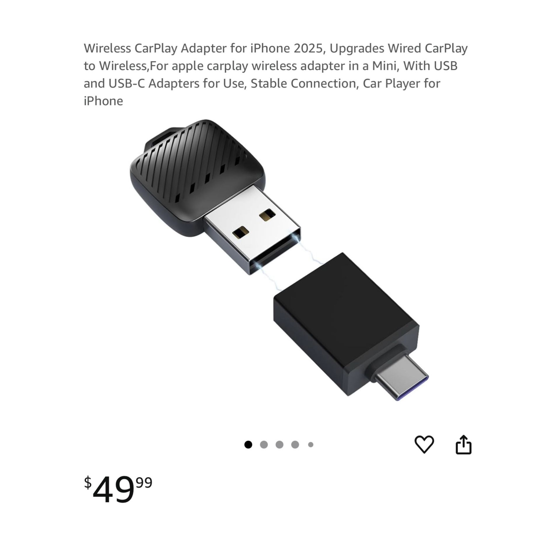 Brand new Wireless CarPlay Adapter for iPhone 2025, Upgrades Wired CarPlay to Wireless,For apple carplay wireless adapter in a Mini, With USB and USB-