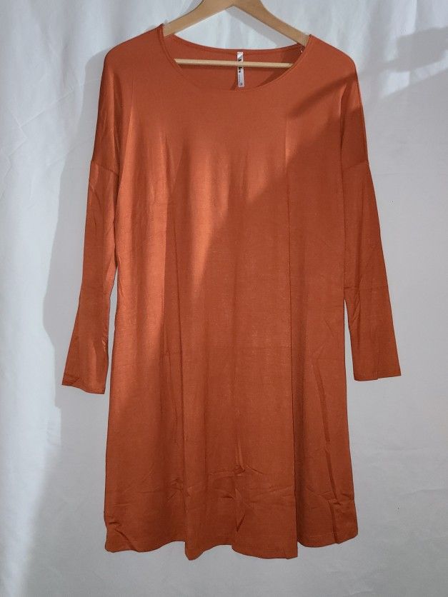 Azules Rust Orange Long Sleeve Tunic Dress Shirt Size S