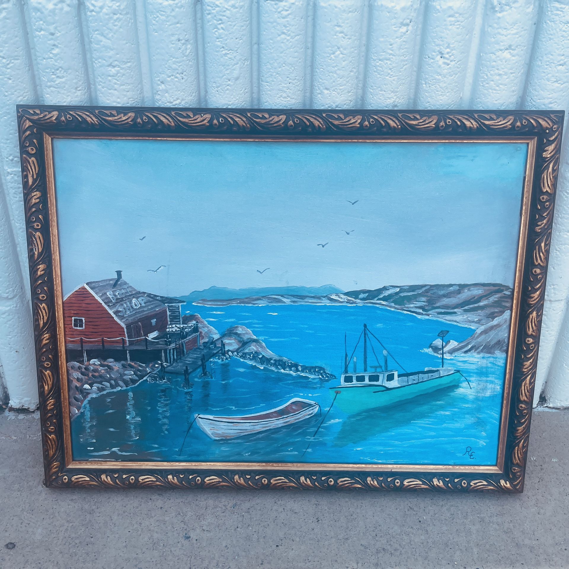ginal Coastal Seascape Painting – Signed, Framed, and Ready for Display – $195