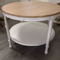 25.6 Inch Natural Wood Round Coffee Table 