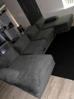 Grey suede sectional couch
