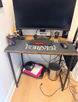 Wooden computer desk with steel legs