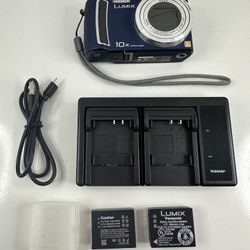 Panasonic Lumix DMC-TZ5 10x Digital Camera 9.1MP Blue + Dual Charger 2 Batteries