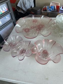 Pink glass serving dishes