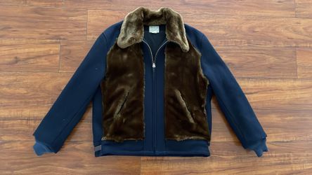 1940s reproduction (by Style Eyes) grizzly jacket in deep navy and teddy bear brown sherling fur