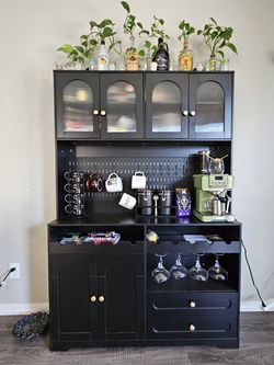 Black Bar Cabinet / Wine Bar – Storage, Drawers & Wine Rack