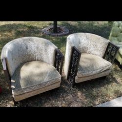 Project Piece Vintage  Barrel Chairs with Unique Wrought Iron Design