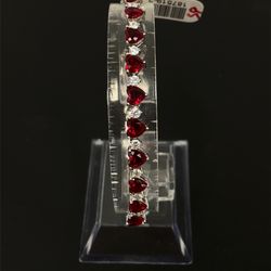 925 Silver 7” CZ Red Heart Bracelet 10.20g 187519/2