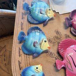 Set De 3 Figuras Decorativas De Pared, Ceramic Fishes To Hang On Your Wall