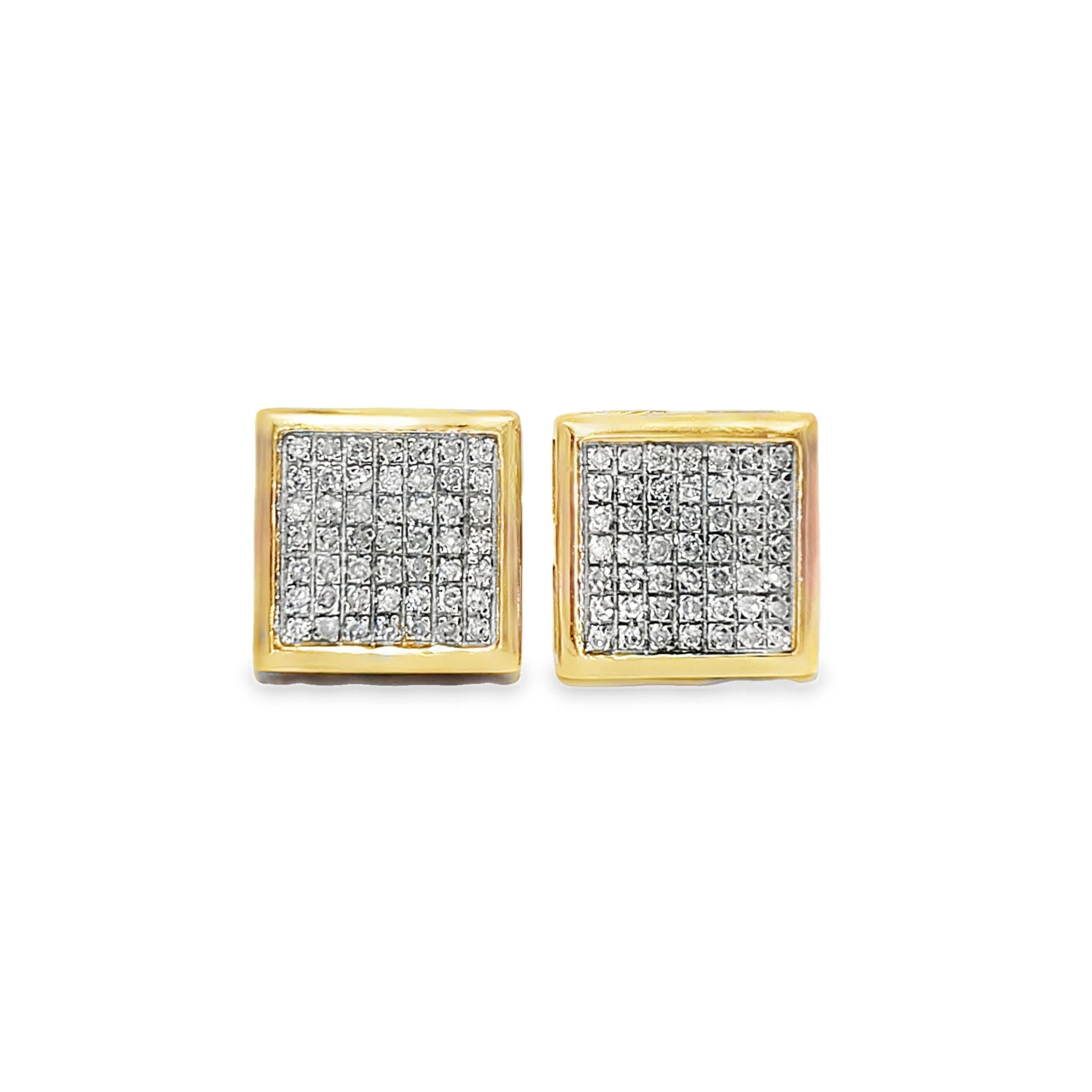 10k Yellow Gold Square Stud Earrings with Diamond Accents 0.60 ctw