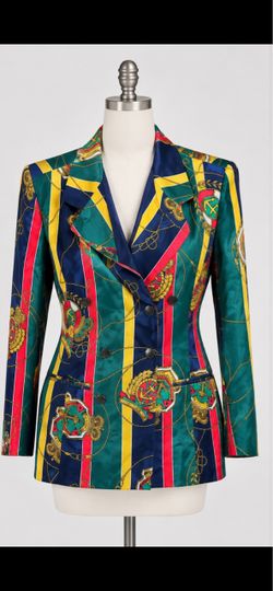 Adrianna Papell Striped Crest Print Satin Blazer