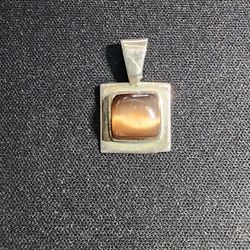 Mexican Sterling Silver and Tiger's Eye Pendant Charm 925