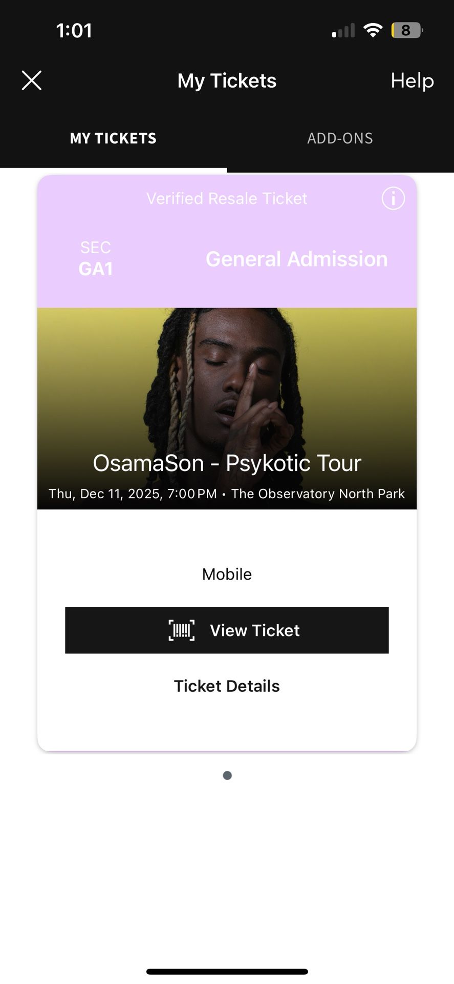 Osamason San Diego Floor Ticket