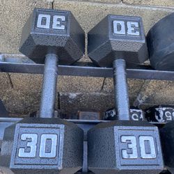 30lb Hex Iron Dumbbell Set Weights 