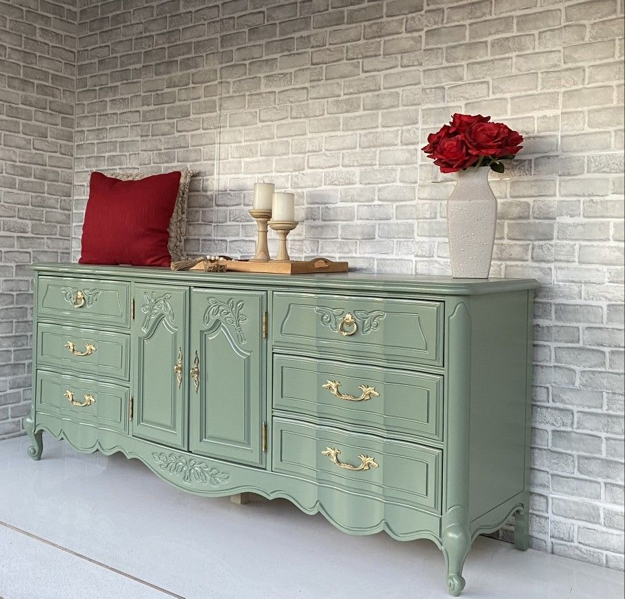 Sage Green Dresser - French Provincial - Sideboard - Buffet - Entertainment Center - TV Console