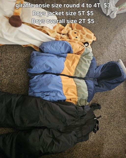 Boys Jacket, Overalls, And Onsie.