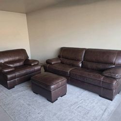 Leather Sofa, Chair, and Ottoman Set