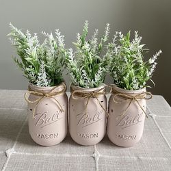 Chalk Painted & Distressed Mason Jar Vases 3 For $18