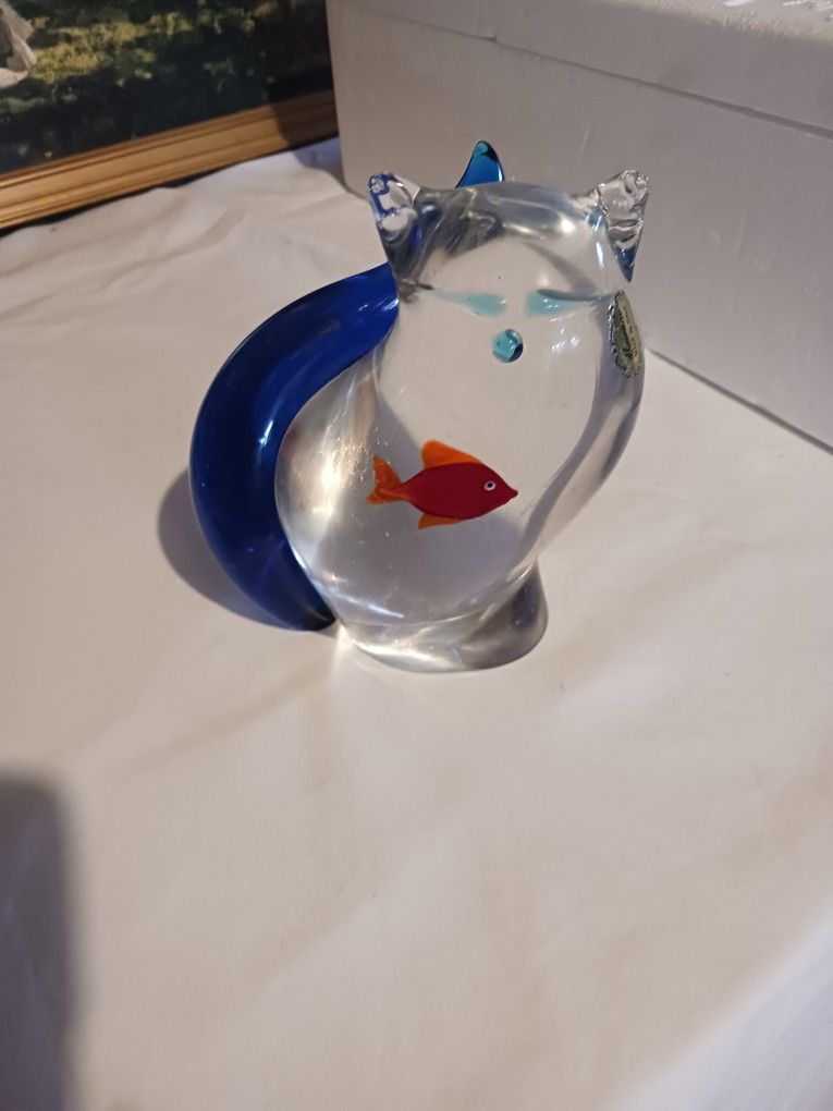Murano Glass Cat With Goldfish