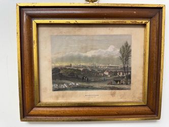 Antique 19th Century Hand-Colored Engraving – Birmingham England – Framed