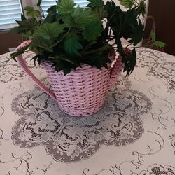 Cute Pink Wicker Pitcher Floral Arrangement