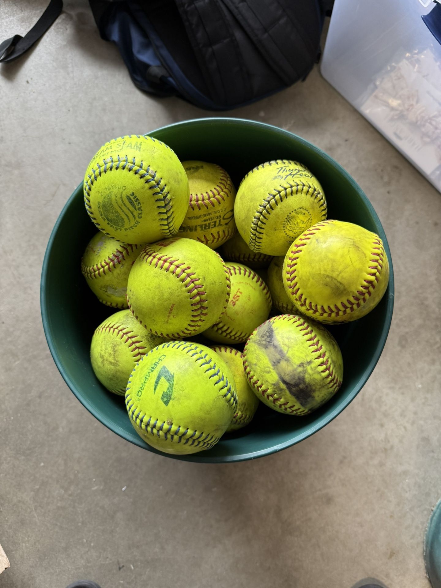 Bucket Of Used 11” Softballs