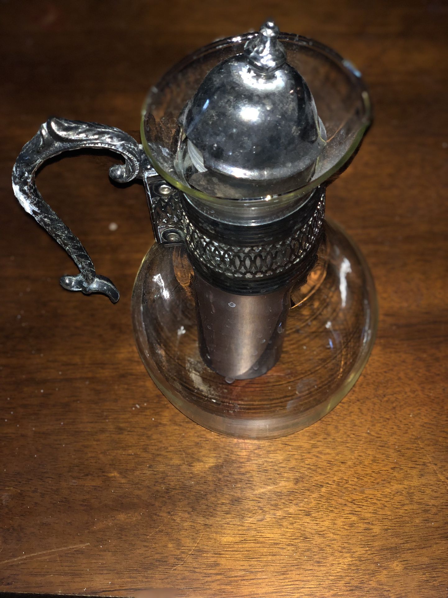 Antique Silver And Glass Pitcher