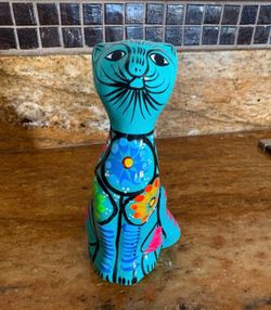 Hand Painted Floral Mexican Folk Art Cat