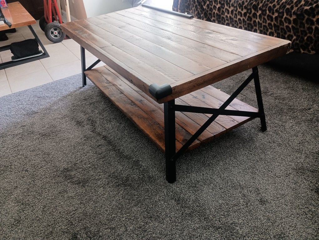 solid wood, steel reinforced coffee table