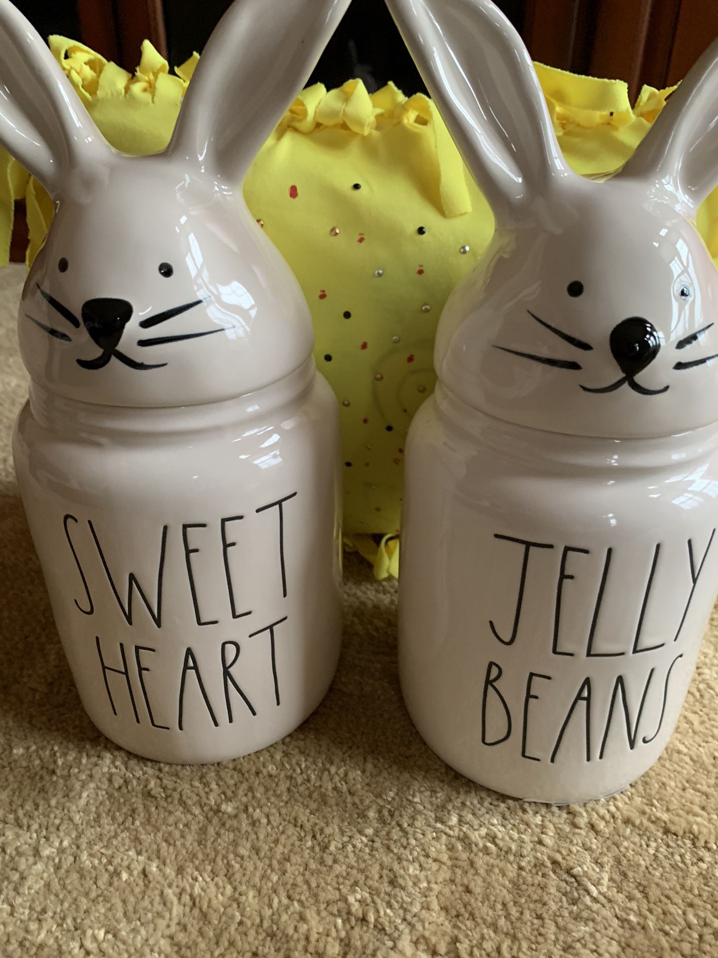 Rae Dunn easter Bunny head SWEETHEART & JELLY BEANS canisters new